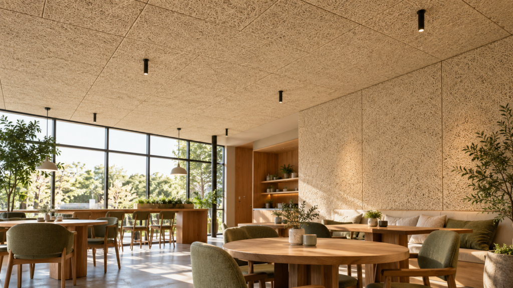 Textured acoustic panels in a shared office