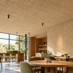 Textured acoustic panels in a shared office