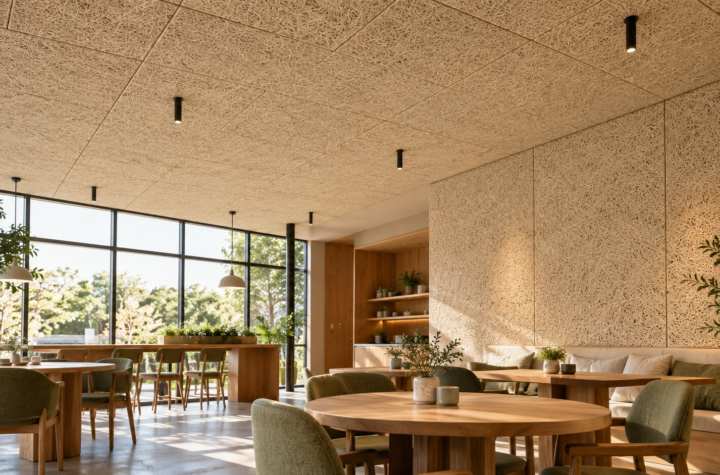 Textured acoustic panels in a shared office